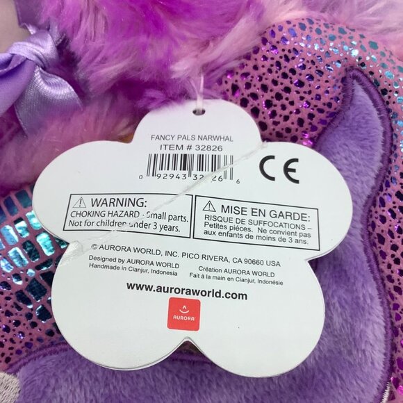 Aurora Fancy Pals Narwhale Purse Handbag Plush Soft Fuzzy Mermaid Scales 9" x 7" - Picture 4 of 6